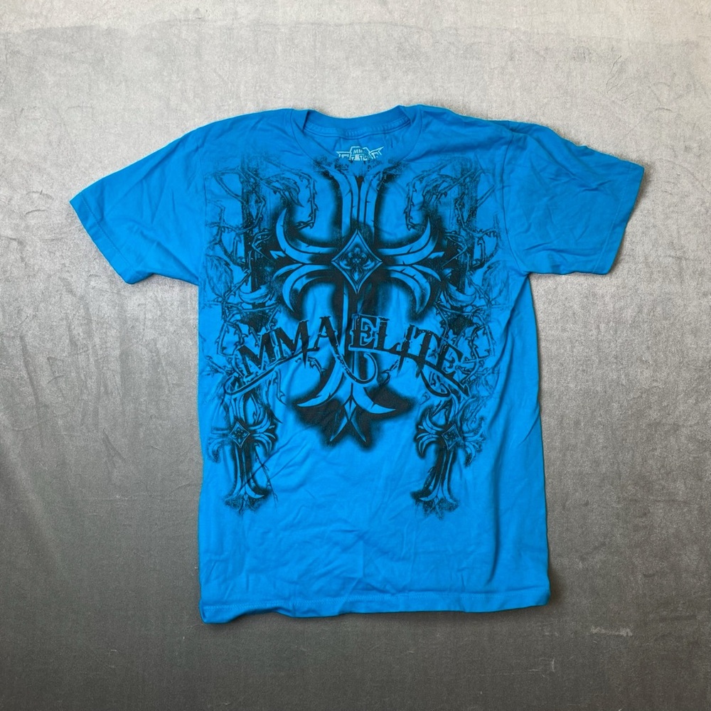 MMA Elite Graphic T Shirt Blue Cross Design Mens Size L